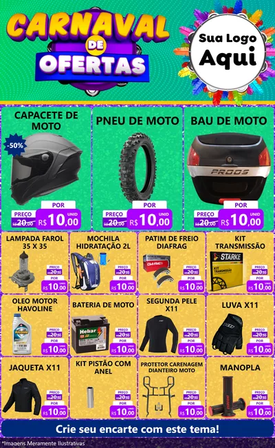 Modelo de Encarte para Encarte Grande com o tema Carnaval de Ofertas para Moto peças
