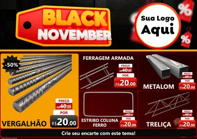 Modelo de Encarte para Encarte A4 Horizontal com o tema Black November para Ferragens
