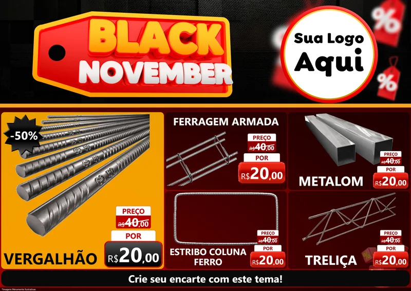 Modelo de Encarte para Encarte A4 Horizontal com o tema Black November para Ferragens
