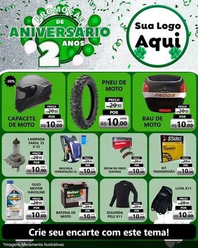 Modelo de Rede Social para Feed Instagram com o tema Promoção de Aniversário - 2 Anos para Moto peças