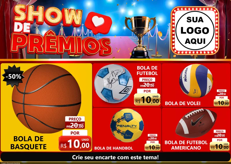 Modelo de Encarte para Encarte A4 Horizontal com o tema Show de Prêmios para Artigos Esportivos