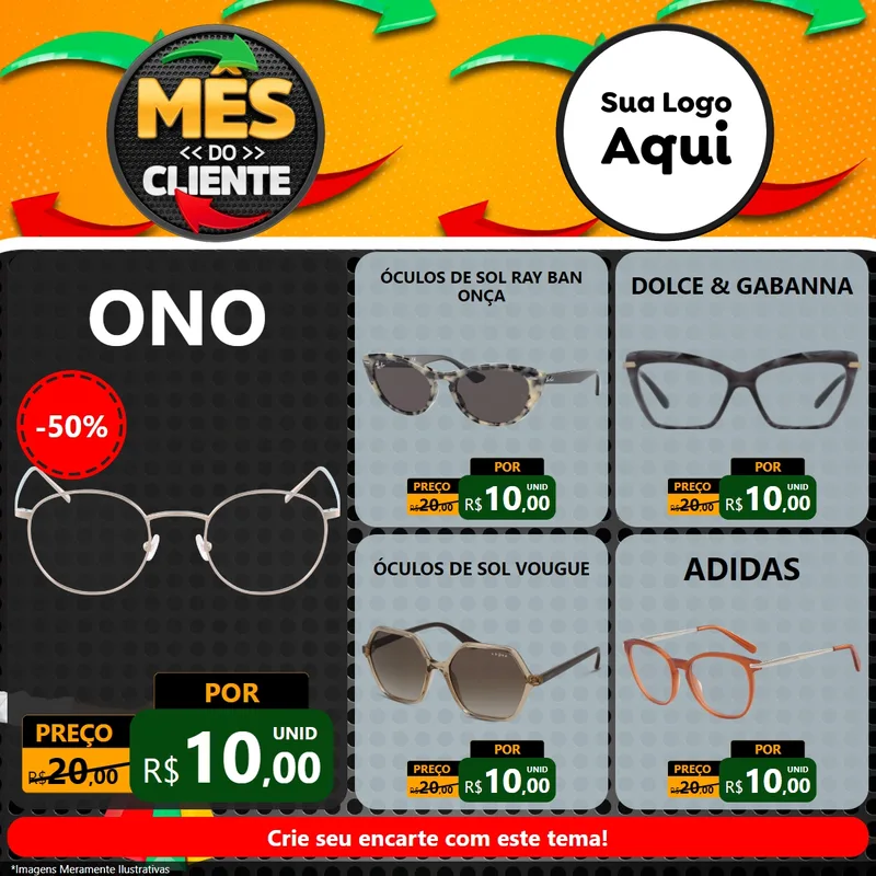 Modelo de Rede Social para Feed Facebook com o tema Mês do Cliente para Óticas