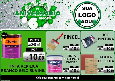 Modelo de Encarte para Encarte A4 Horizontal com o tema Promoção de Aniversário - 6 Anos para Tintas e Ferramentas
