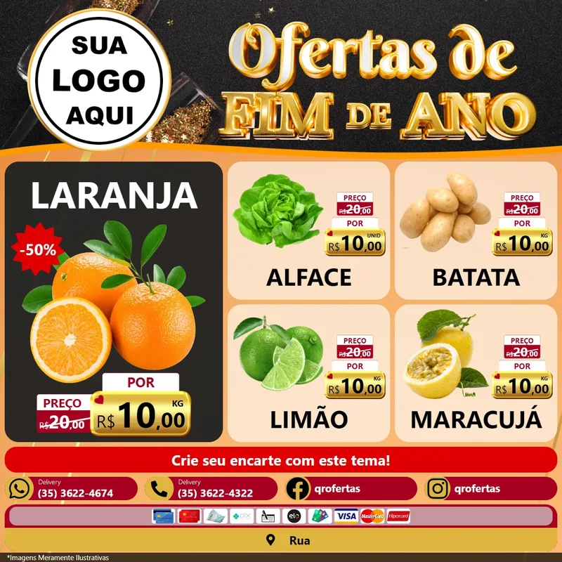 Modelo de Rede Social para Feed Facebook com o tema Ofertas de Fim de Ano para Hortifrúti