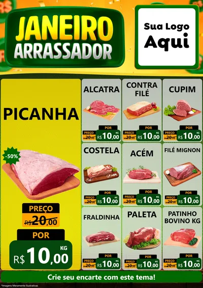 Modelo de Encarte para Encarte A4 Vertical com o tema Janeiro Arrasador para Açougue