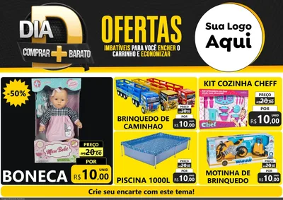 Modelo de Encarte para Encarte A4 Horizontal com o tema Dia D Mais Economia para Brinquedos