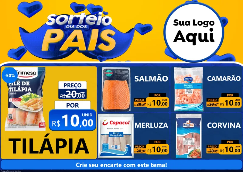 Modelo de Encarte para Encarte A4 Horizontal com o tema Sorteio Dia dos Pais para Peixaria