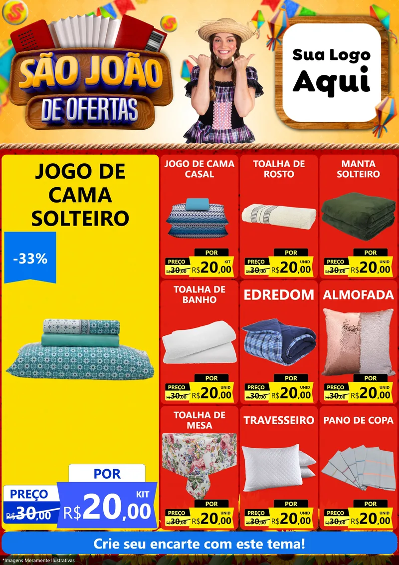 Modelo de Encarte para Encarte A4 Vertical com o tema São João de Ofertas para Cama, Mesa e Banho