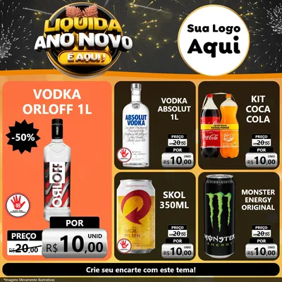 Modelo de Rede Social para Feed Facebook com o tema Liquida Ano Novo É Aqui! para Distribuidora de bebidas