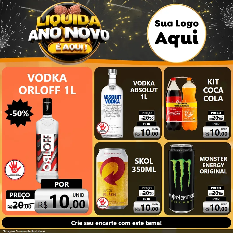 Modelo de Rede Social para Feed Facebook com o tema Liquida Ano Novo É Aqui! para Distribuidora de bebidas