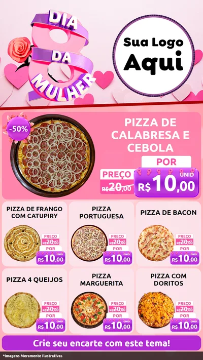Modelo de Rede Social para Stories com o tema Dia da Mulher para Pizzaria
