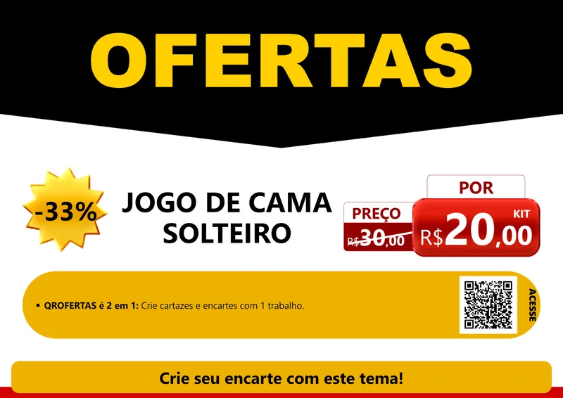 Modelo de Cartaz para Cartaz A4 Horizontal com o tema Ofertas Preto e Vermelho Cartaz para Cama, Mesa e Banho