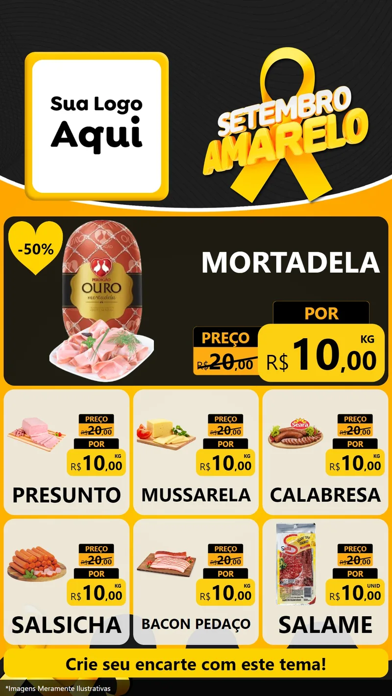 Modelo de Rede Social para Stories com o tema Setembro Amarelo para Frios e Laticínios