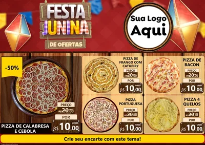Modelo de Encarte para Encarte A4 Horizontal com o tema Festa Junina de Ofertas para Pizzaria