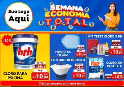 Modelo de Encarte para Encarte A4 Horizontal com o tema Semana Economia Total para Produtos para Piscina