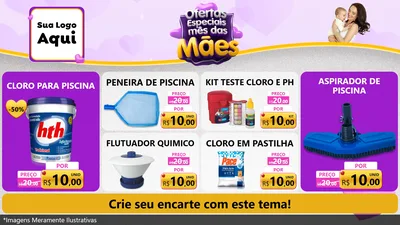 Modelo de TV para TV Horizontal com o tema Ofertas Especiais - Mês das Mães para Produtos para Piscina