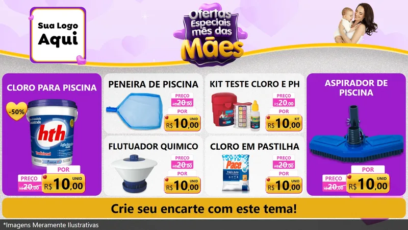 Modelo de TV para TV Horizontal com o tema Ofertas Especiais - Mês das Mães para Produtos para Piscina