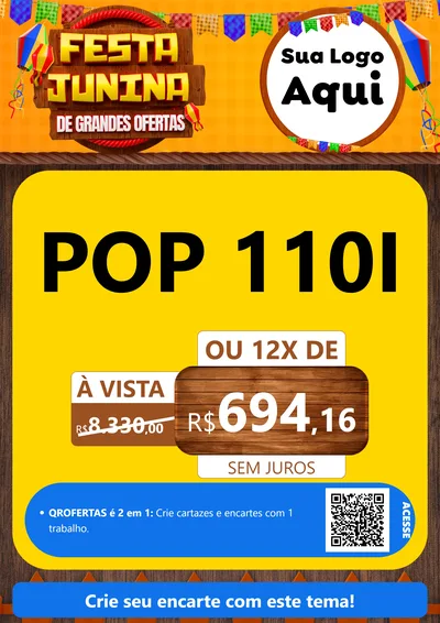 Modelo de Cartaz para Cartaz A4 Vertical com o tema Festa Junina de Grandes Ofertas para Concessionaria de Motos