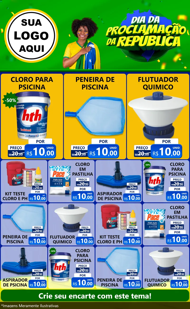 Modelo de Encarte para Encarte Grande com o tema Dia Da Proclamação Da República para Produtos para Piscina