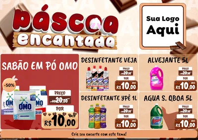 Modelo de Encarte para Encarte A4 Horizontal com o tema Páscoa Encantada para Produtos de Limpeza