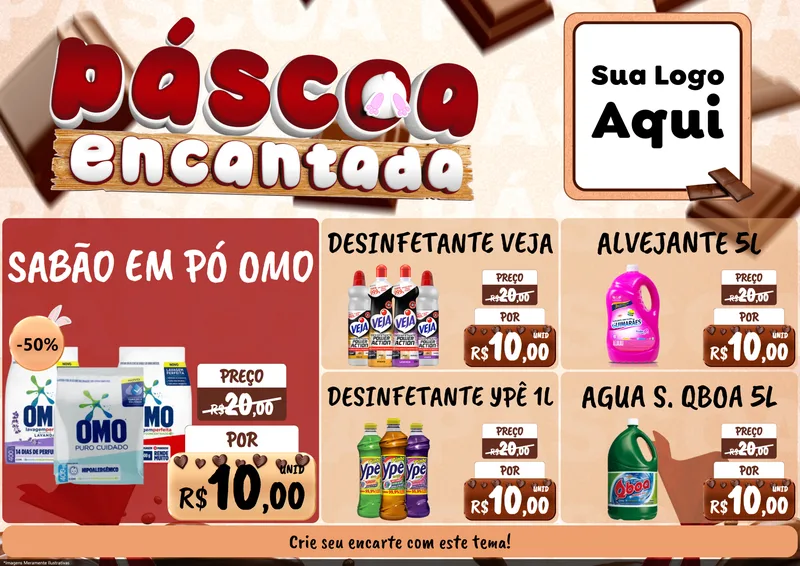 Modelo de Encarte para Encarte A4 Horizontal com o tema Páscoa Encantada para Produtos de Limpeza