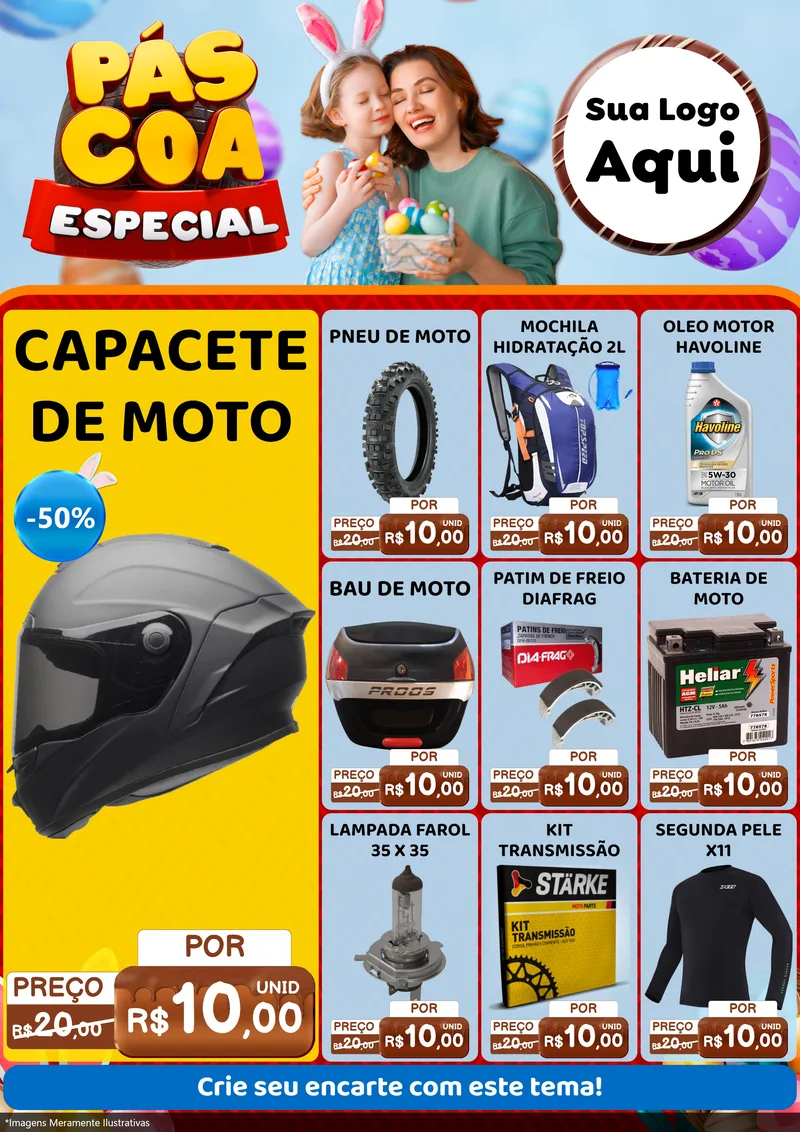 Modelo de Encarte para Encarte A4 Vertical com o tema Páscoa Especial para Moto peças