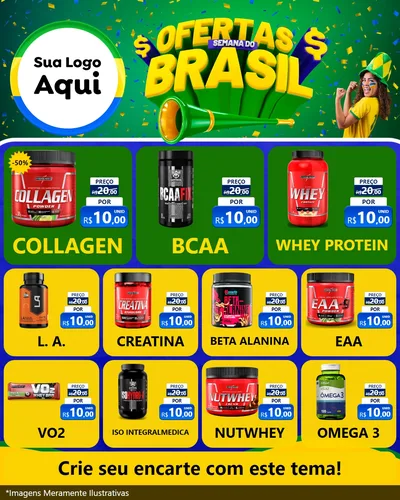 Modelo de Rede Social para Feed Instagram com o tema Ofertas Semana do Brasil para Suplementos alimentares