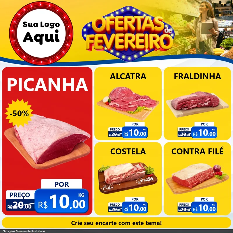Modelo de Rede Social para Feed Facebook com o tema Ofertas de Fevereiro para Açougue