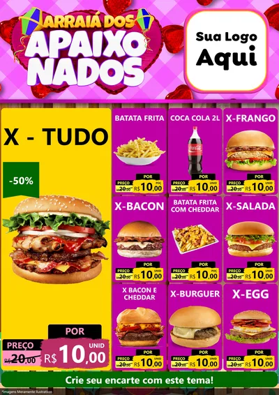 Modelo de Encarte para Encarte A4 Vertical com o tema Arraiá dos Apaixonados para Hamburgueria