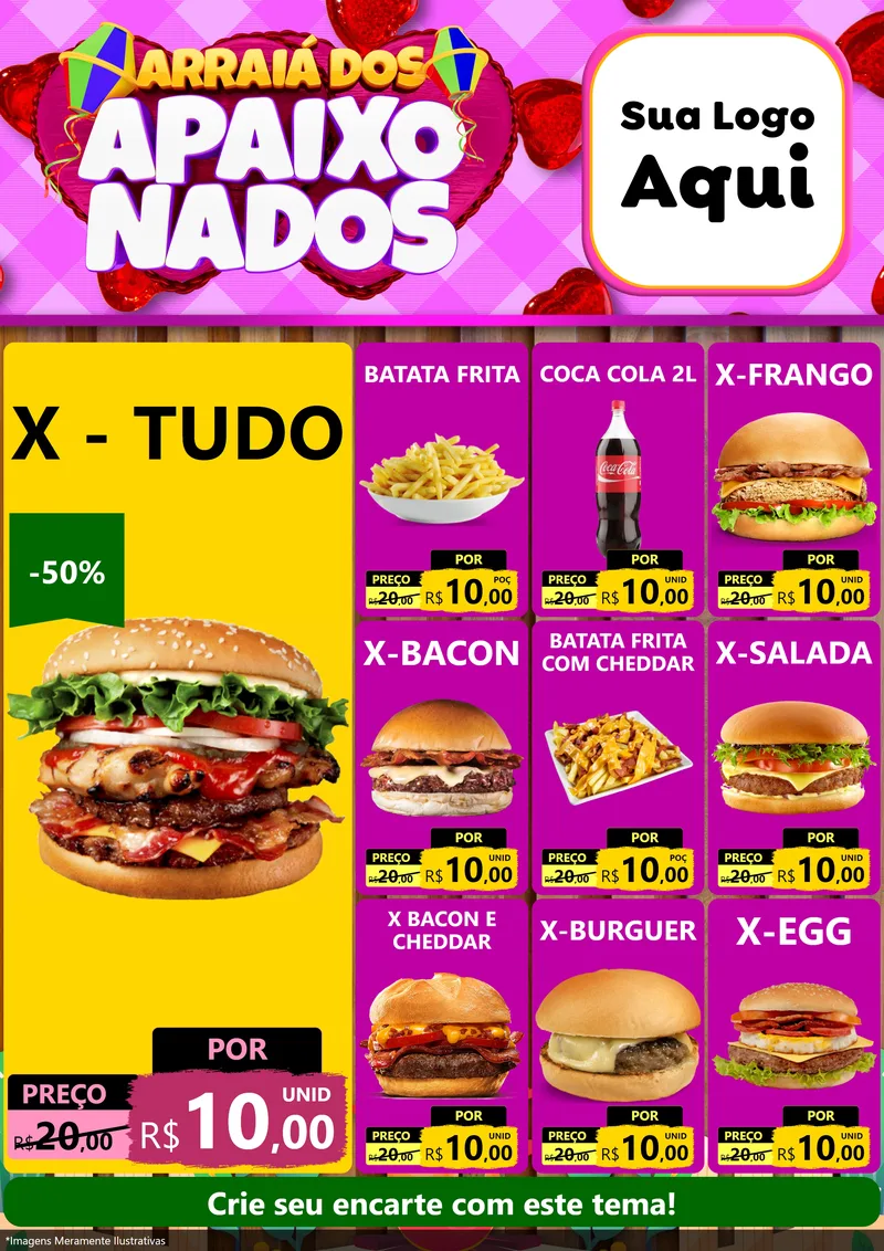 Modelo de Encarte para Encarte A4 Vertical com o tema Arraiá dos Apaixonados para Hamburgueria