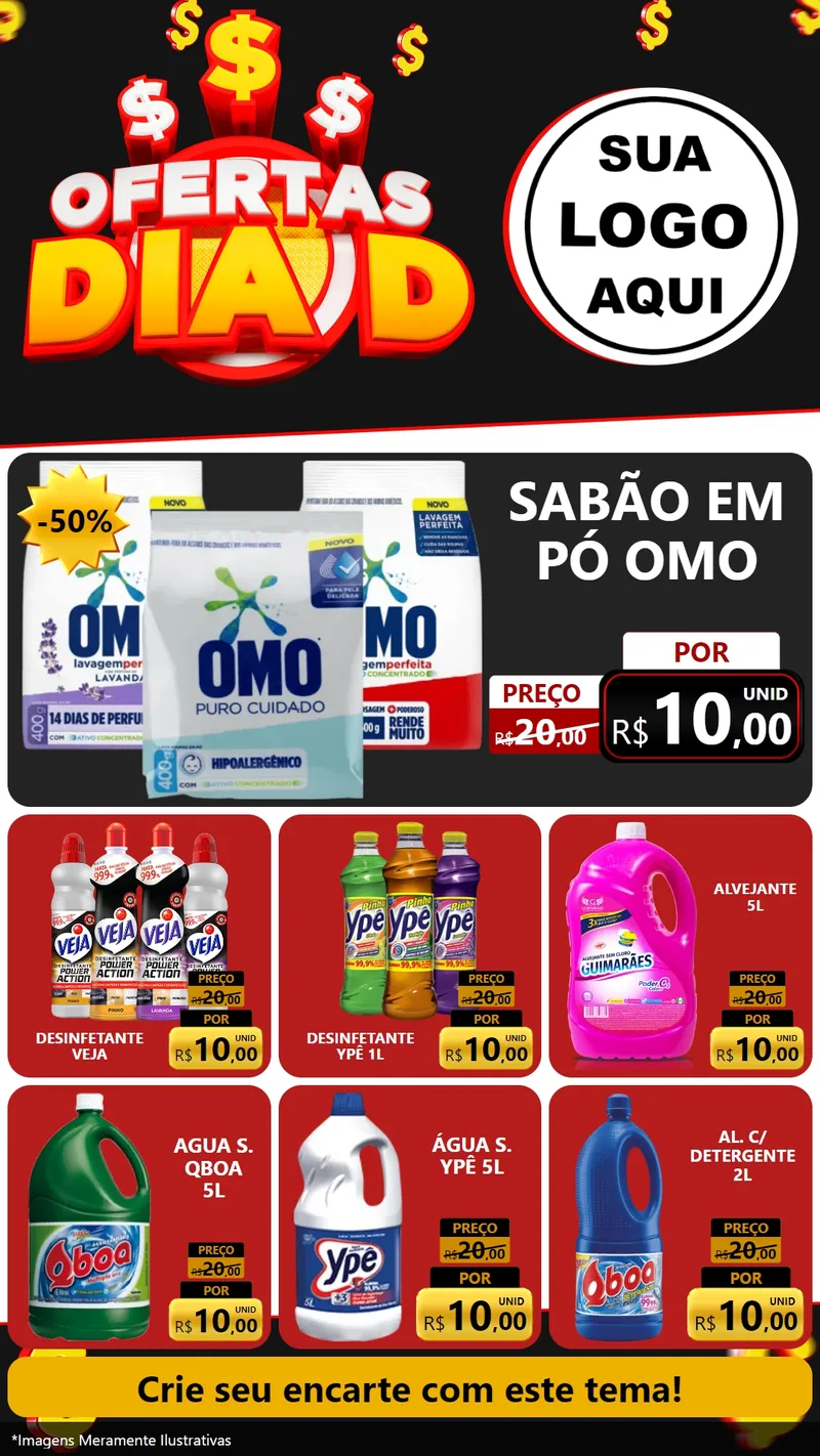 Modelo de Rede Social para Stories com o tema Ofertas Dia D para Produtos de Limpeza