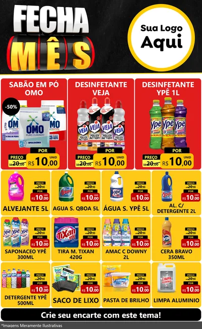 Modelo de Encarte para Encarte Grande com o tema Fecha Mês para Produtos de Limpeza