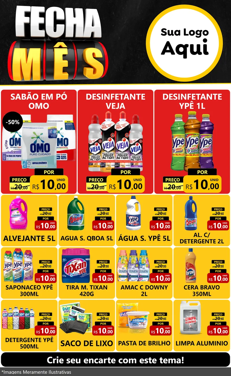 Modelo de Encarte para Encarte Grande com o tema Fecha Mês para Produtos de Limpeza
