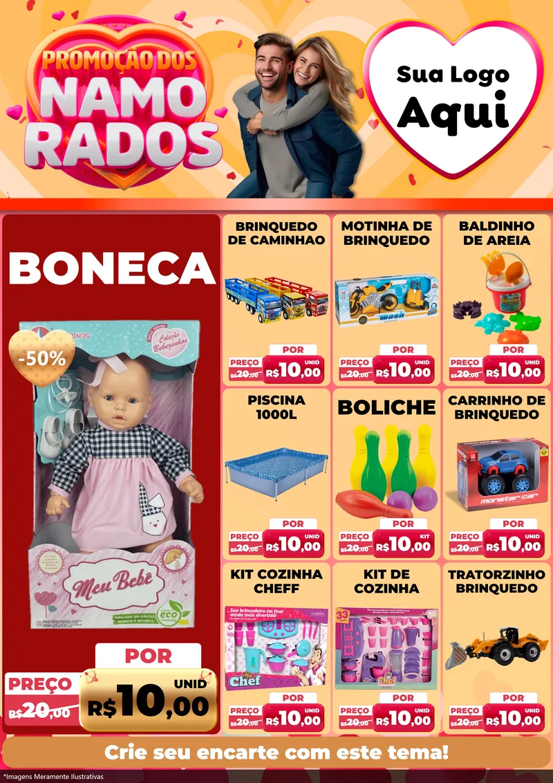 Modelo de Encarte para Encarte A4 Vertical com o tema Promoção dos Namorados para Brinquedos