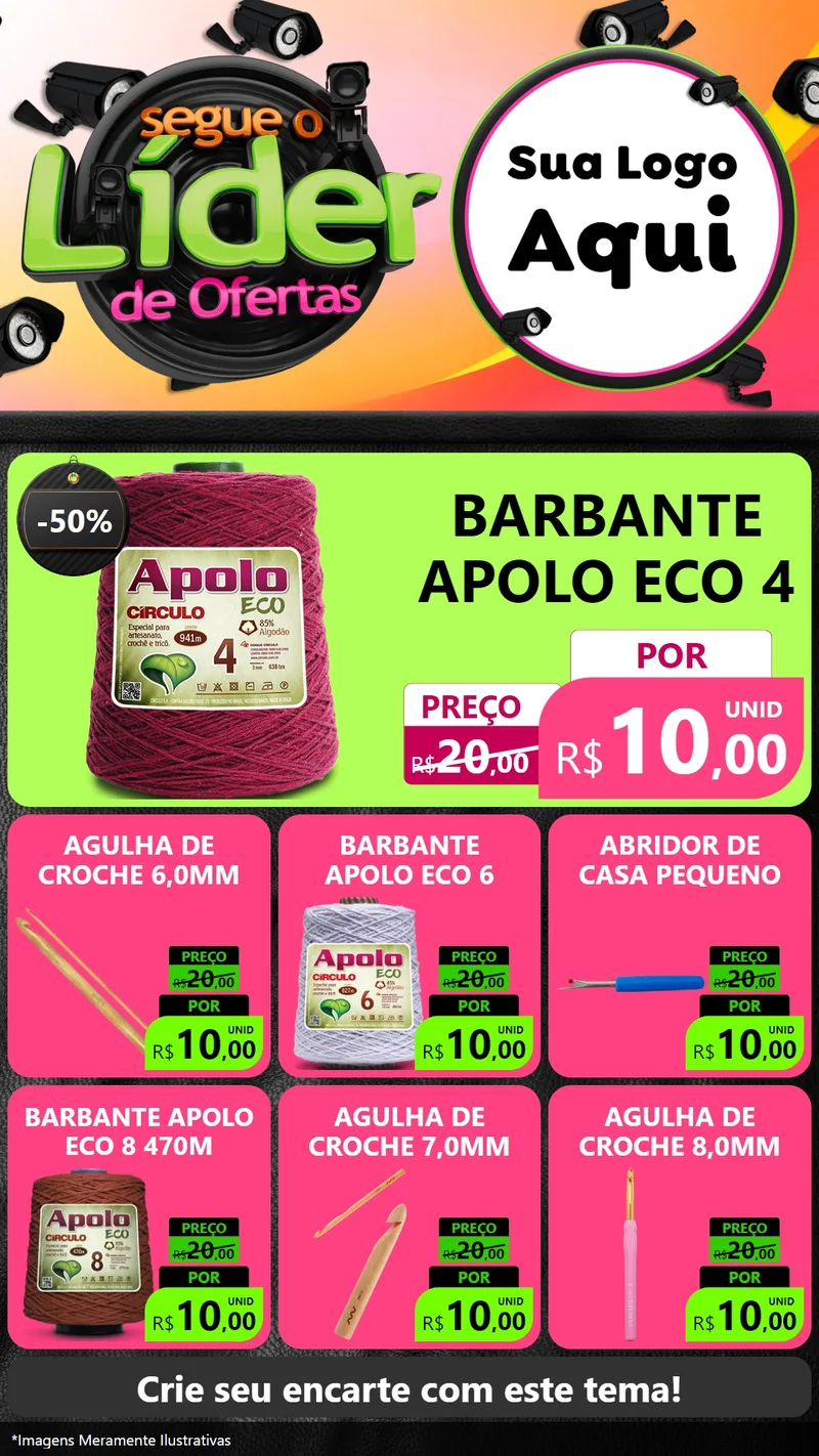 Modelo de Rede Social para Stories com o tema Segue o Líder de Ofertas para Armarinho e Aviamentos