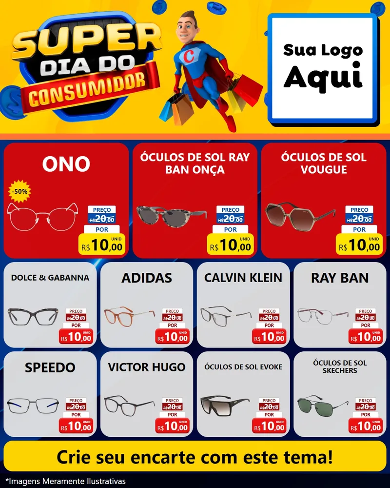Modelo de Rede Social para Feed Instagram com o tema Super Dia do Consumidor para Óticas
