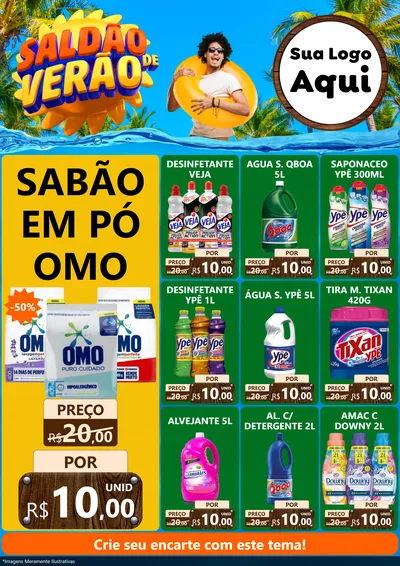 Modelo de Encarte para Encarte A4 Vertical com o tema Saldão de Verão para Produtos de Limpeza