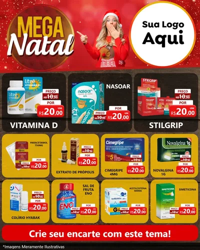 Modelo de Rede Social para Feed Instagram com o tema Mega Natal para Farmácia