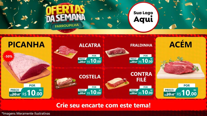 Modelo de TV para TV Horizontal com o tema Ofertas da Semana Farroupilha para Açougue