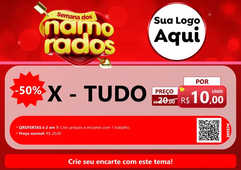 Modelo de Cartaz para Cartaz A4 Horizontal com o tema Semana dos namorados para Hamburgueria