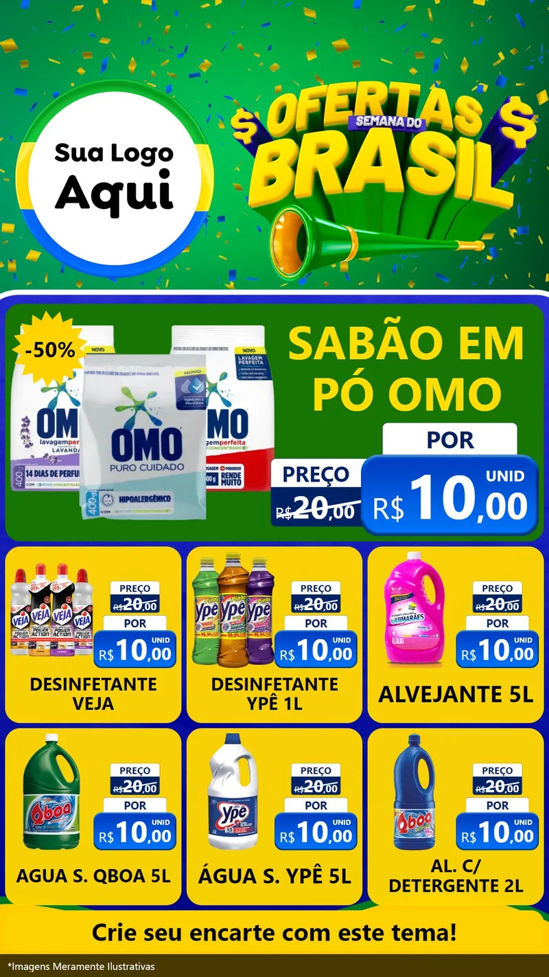 Modelo de Rede Social para Stories com o tema Ofertas Semana do Brasil para Produtos de Limpeza