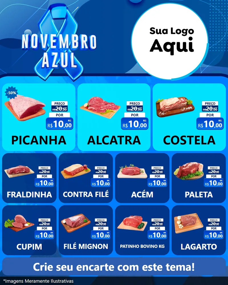 Modelo de Rede Social para Feed Instagram com o tema Novembro Azul para Açougue