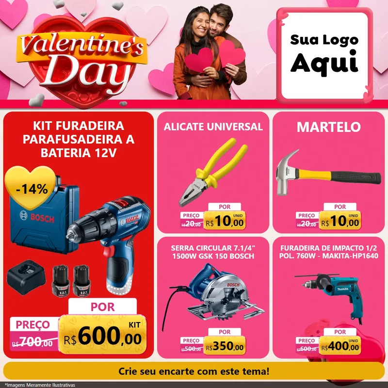 Modelo de Rede Social para Feed Facebook com o tema Valentine's Day para Maquinas e Ferramentas