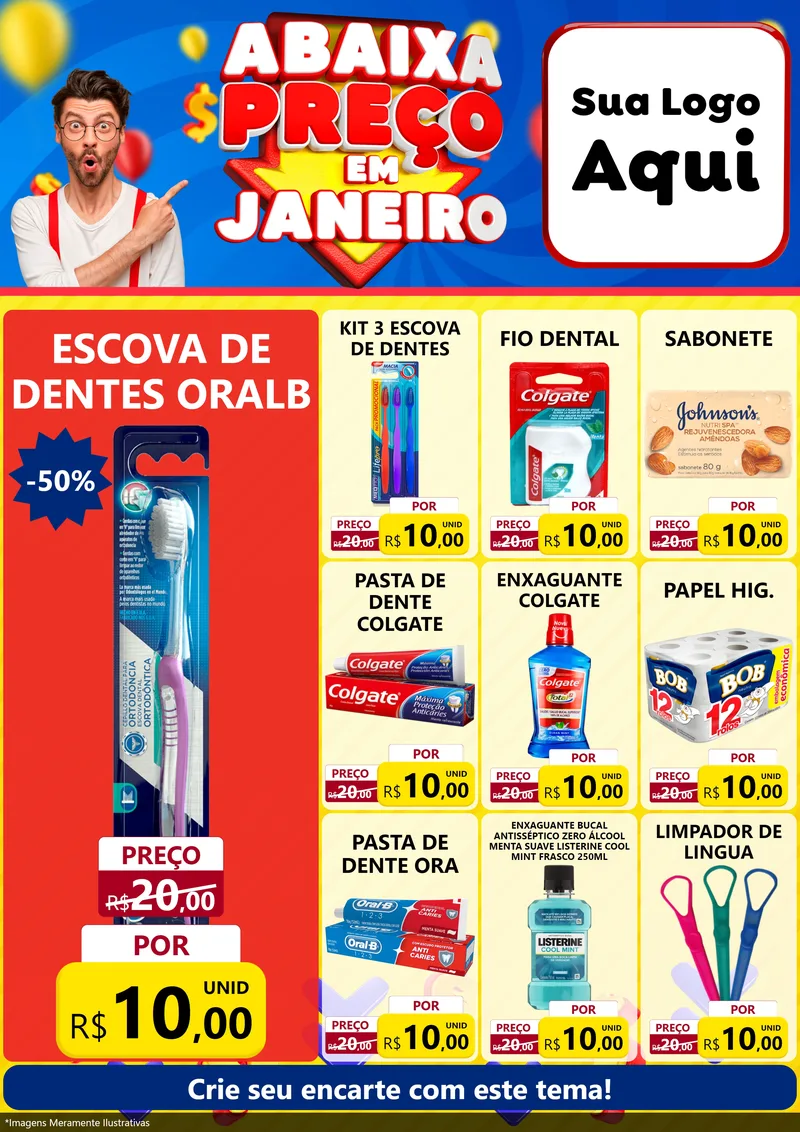 Modelo de Encarte para Encarte A4 Vertical com o tema Abaixa Preço em Janeiro para Higiene Pessoal