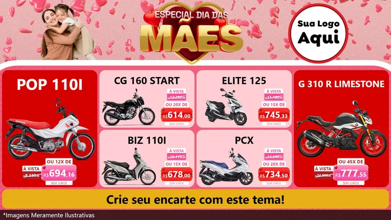 Modelo de TV para TV Horizontal com o tema Especial Dia Das Mães para Concessionaria de Motos