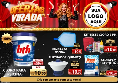 Modelo de Encarte para Encarte A4 Horizontal com o tema Ofertas da Virada para Produtos para Piscina