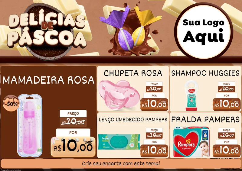 Modelo de Encarte para Encarte A4 Horizontal com o tema Delícias de Páscoa para Bebês