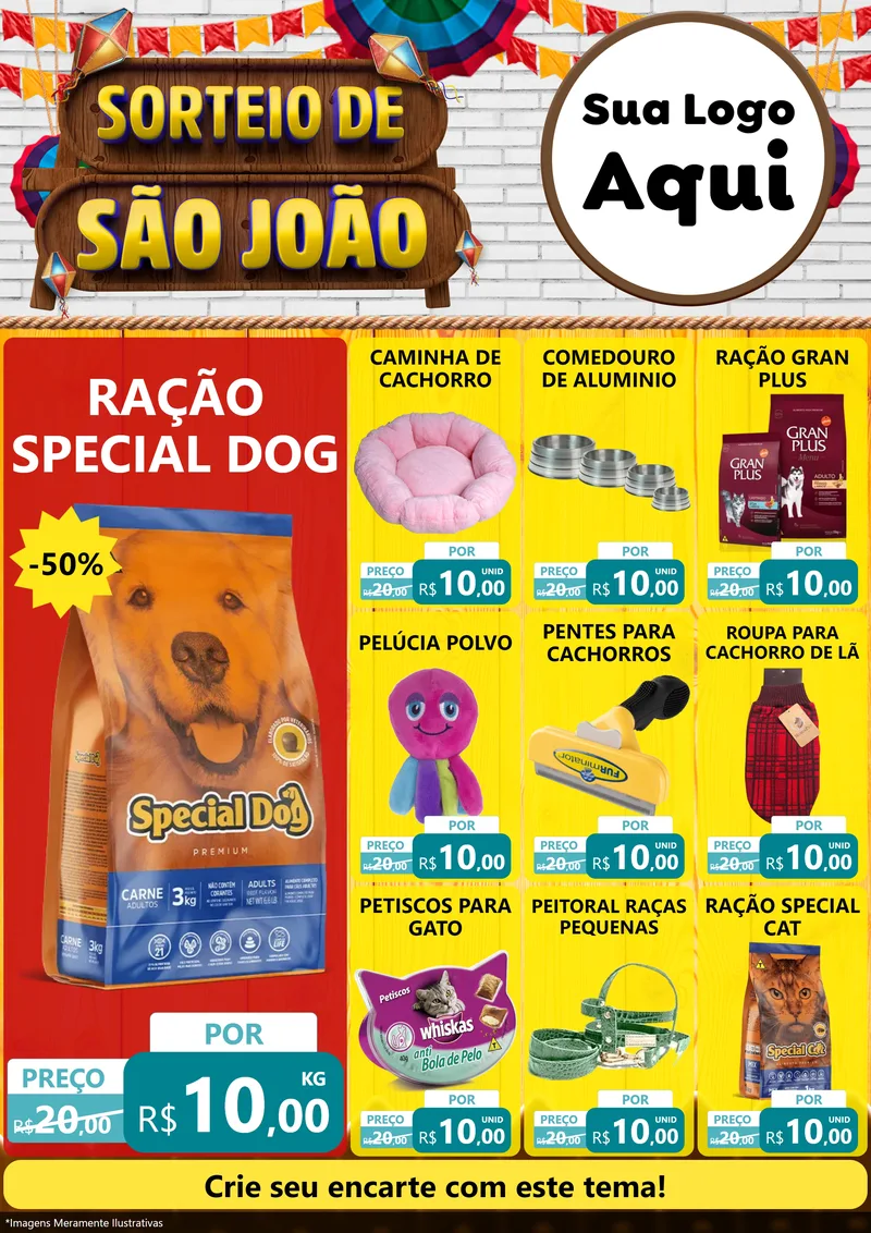 Modelo de Encarte para Encarte A4 Vertical com o tema Sorteio de São João para Pet Shop