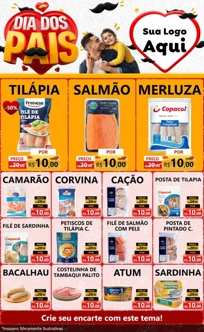 Modelo de Encarte para Encarte Grande com o tema Dia dos Pais para Peixaria