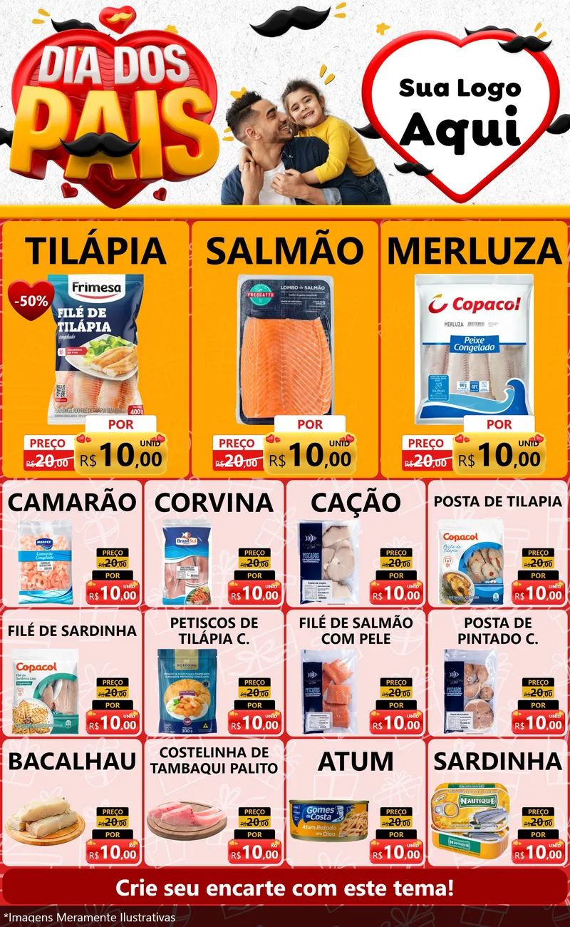 Modelo de Encarte para Encarte Grande com o tema Dia dos Pais para Peixaria